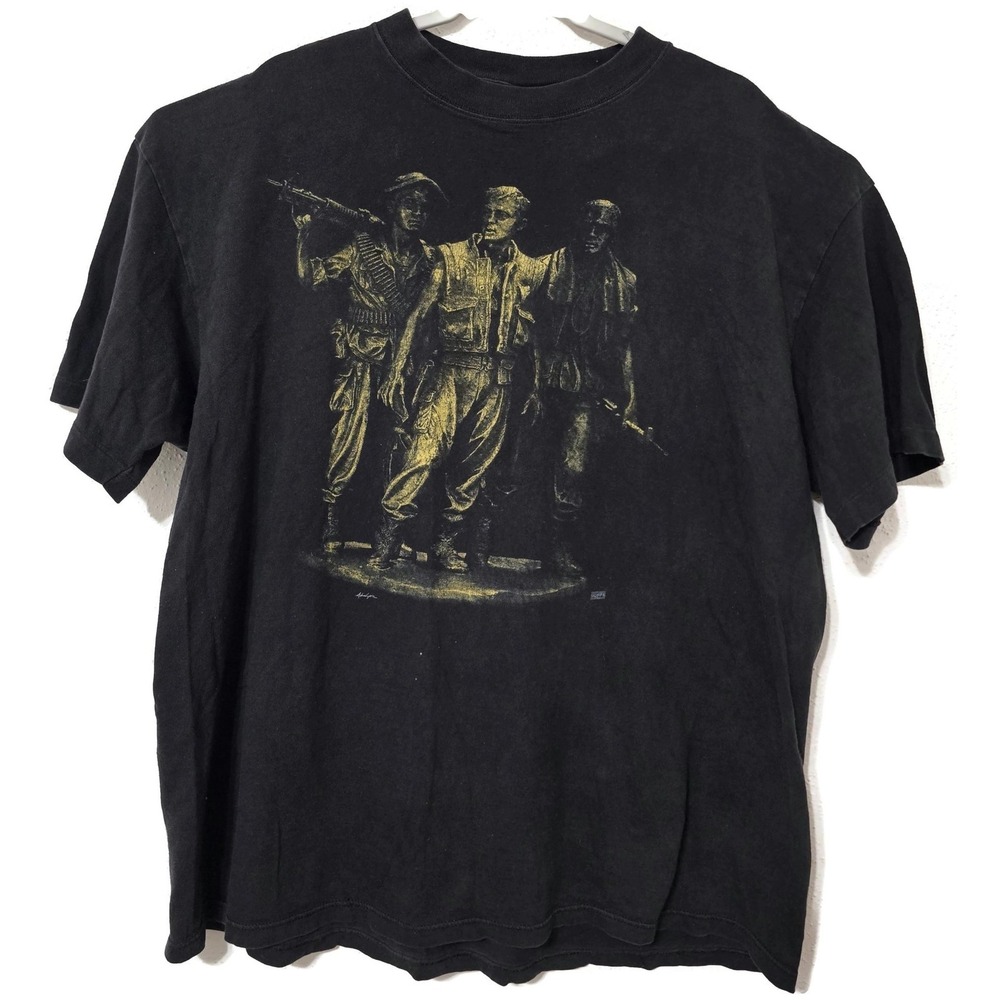 Vintage Soffe Mens Single Stitch Tee Black Three Vietnam‎ Soldiers Military USA